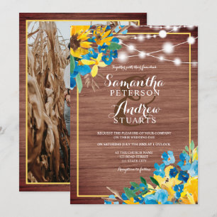 Invitation Campagne bois rustique lumières florales mariage p