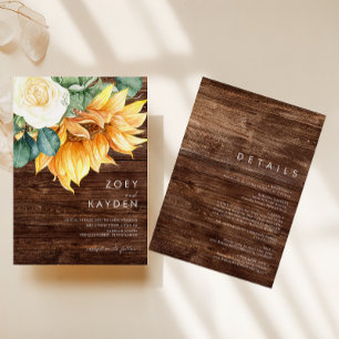 Invitation Campagne Bouquet de tournesol bois tout en un Mari