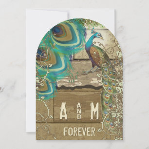 Invitation Campagne Chic Bunting Paon Bois Ancien Vintage