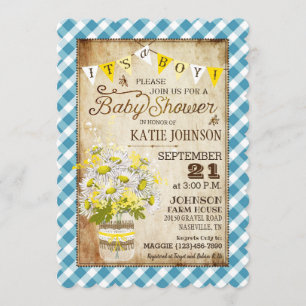 Invitation Campagne En vichy Vérifier Baby shower Garçon