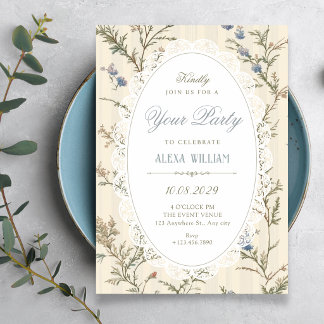 Invitation Campagne fleurie vintage cottagecore 