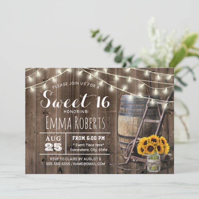 Invitation Campagne Grange Bois Tournesol Jar Rustique Sweet  (Debout devant)