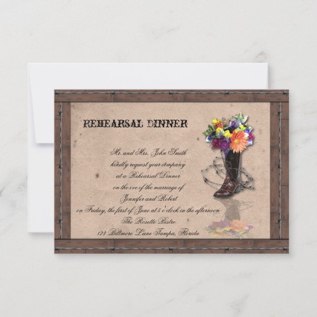 Invitation Campagne Western Babed Wire Mariage (Devant)