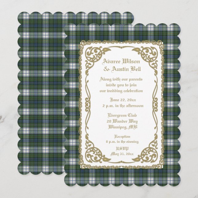 Invitation Campbell habille le taran antique avec cadre or (Devant / Derrière)