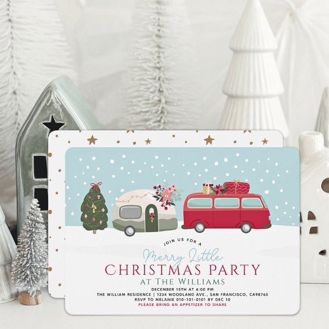 Invitation Camper Van Blue Merry Little Christmas Party (Créateur téléchargé)