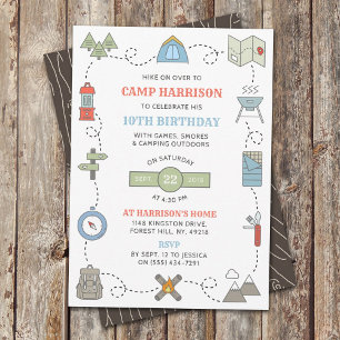 Invitation Camping à tout âge fête d'anniversaire