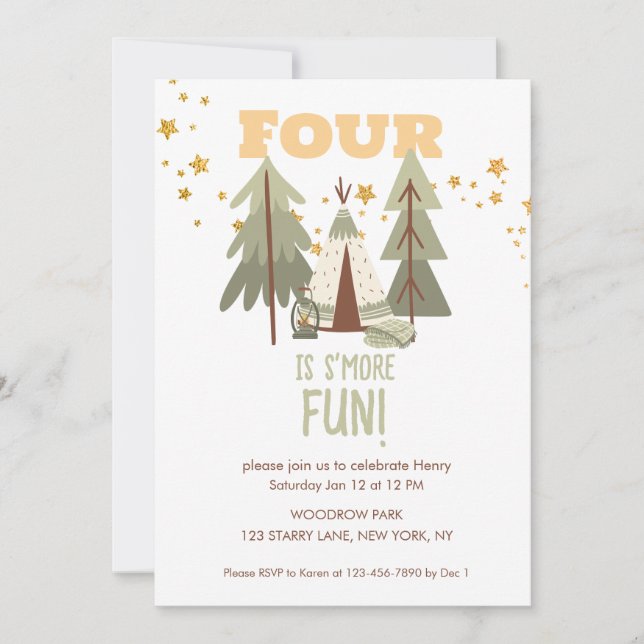 Invitation Camping Adventure S’more Quatrième anniversaire (Devant)