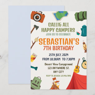 Invitation Camping Anniversaire Fête Enfants modernes Invitat