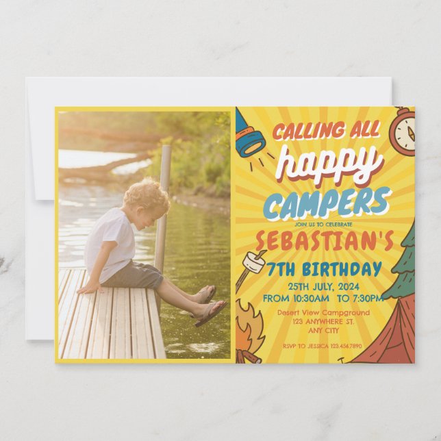 Invitation Camping Anniversaire Fête Enfants modernes Invitat (Devant)