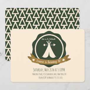 Invitation Camping Anniversaire Teepee Badge