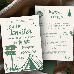 Invitation Camping Camp Green Bachelorette Party écrit à la m