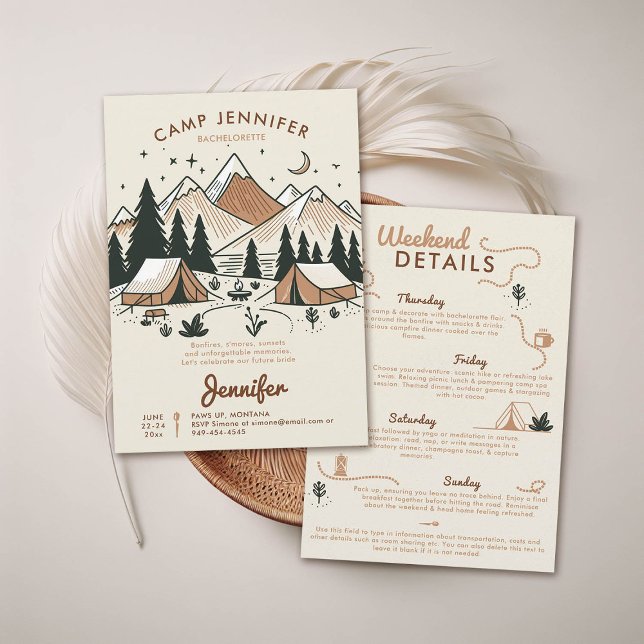 Invitation Camping Camping Camping Camping Terme Bachelorette (camping bachelorette weekend trip itinerary modern minimalist camp bride bridesmaids mountains earth)