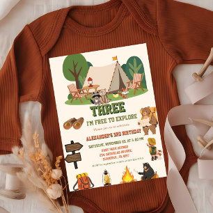 Invitation Camping en forêt pour un troisième anniversaire je