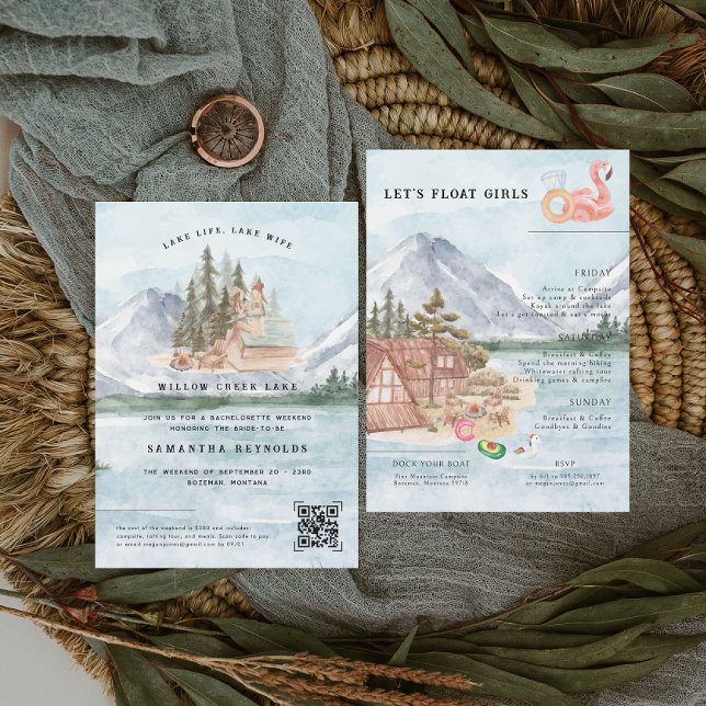 Invitation Camping Lac Illustré | Fin de semaine de bachelore (Créateur téléchargé)