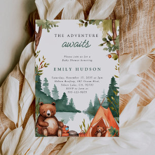 Invitation Camping Mountain Baby shower rustique