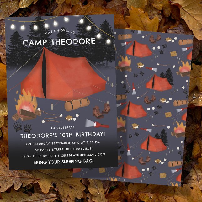 Invitation Camping Outdoor Adventure Camping Fête d'anniversa (Camping Outdoor Adventure Campfire Birthday Party Invitation)