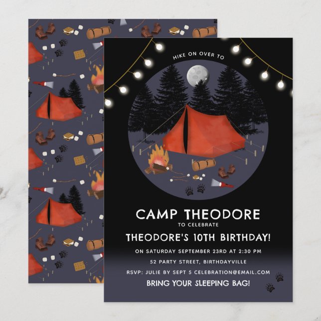 Invitation Camping Outdoor Adventure Camping Fête d'anniversa (Devant / Derrière)