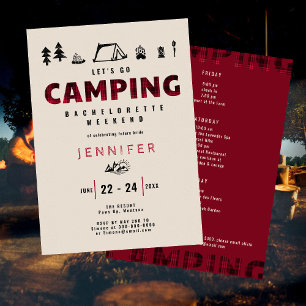 Invitation Camping Red Plaid Outdoors Bachelorette Week-end