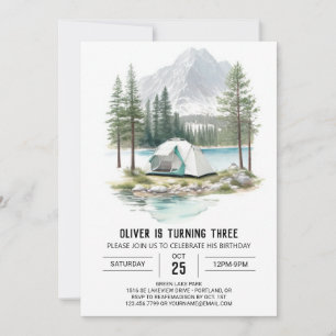 Invitation Camping rustique dans les pins pour un anniversair