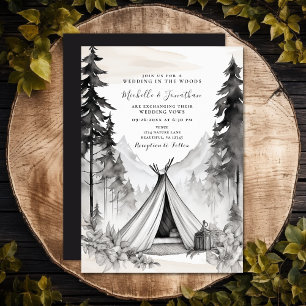 Invitation Camping Rustique Mariage forestier de montagne