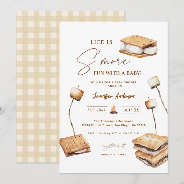Invitation Camping S'more Baby shower amusant (Devant / Derrière)