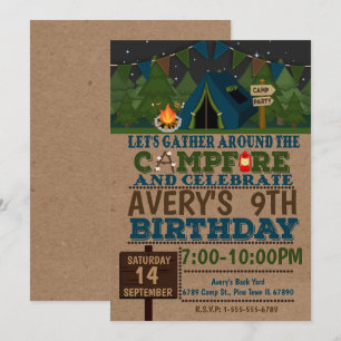 Invitation Campping Cam Anniversaire de la fête Camp de dépar