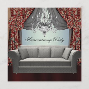 Invitation Canapé Damas Chandelier Fête de Chauffage