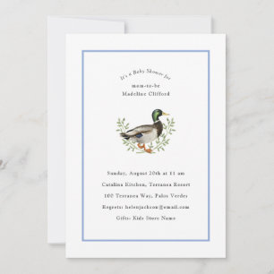 Invitation Canard colvert bleu et blanc vintage Baby Shower