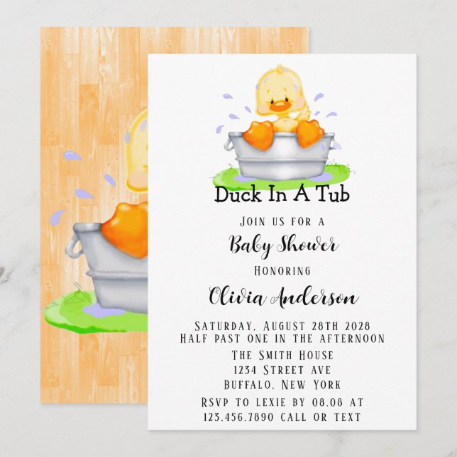 Invitation Canard dans un bain n'importe quel Baby shower enf (Devant / Derrière)