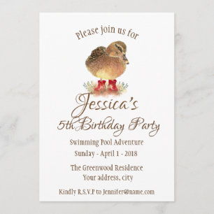 Invitation Canard d'aquarelle dans Bottes en caoutchouc rouge