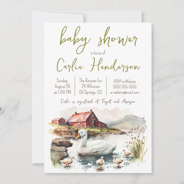 Invitation Canard d'aquarelle de ferme avec Baby shower de co (Devant)