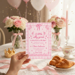 Invitation Canard dessiné bêtement Ruban à carreaux roses Bab