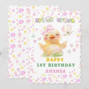 Invitation Canard en caoutchouc fille personnalisé Joyeux 1er