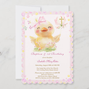 Invitation Canard en caoutchouc rose baptême et anniversaire