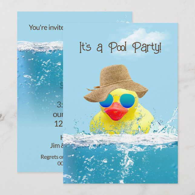 Invitation Canard jaune avec lunettes de soleil pour Pool Par (Devant / Derrière)