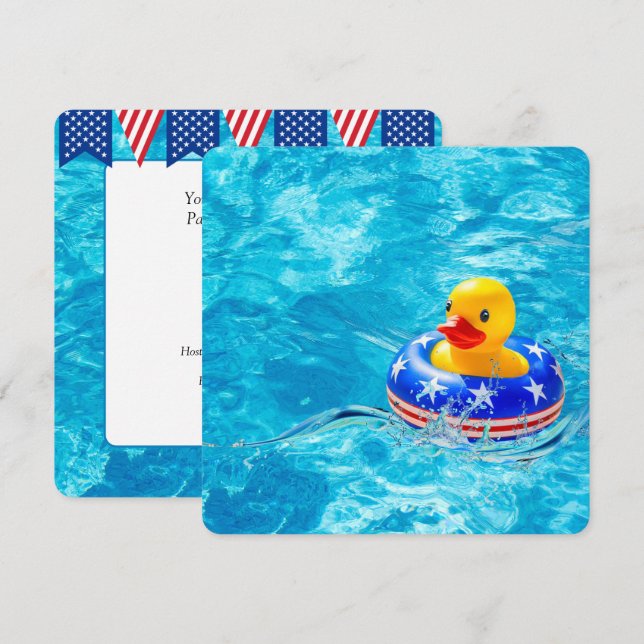 Invitation Canard jaune pour fête patriotique au bord de la p (Devant / Derrière)