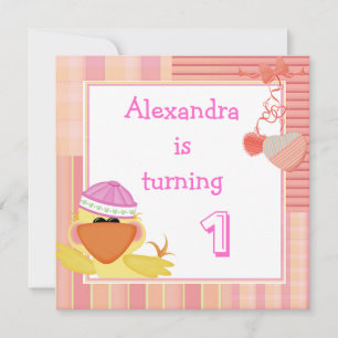 Invitation Canard Mignon Et Cœurs D'Amour 1er Anniversaire