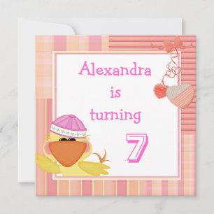 Invitation Canard Mignon Et Cœurs D'amour 7ème Anniversaire