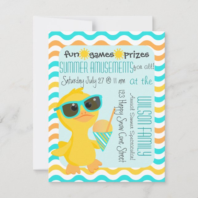 Invitation Canard mou dans les lunettes de soleil tenant un c (Devant)