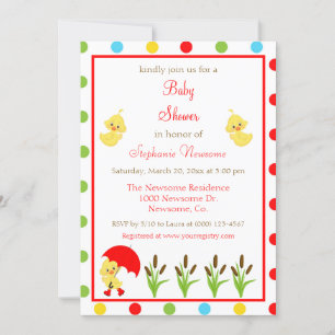 Invitation Canards Baby showers Pois brillants et colorés