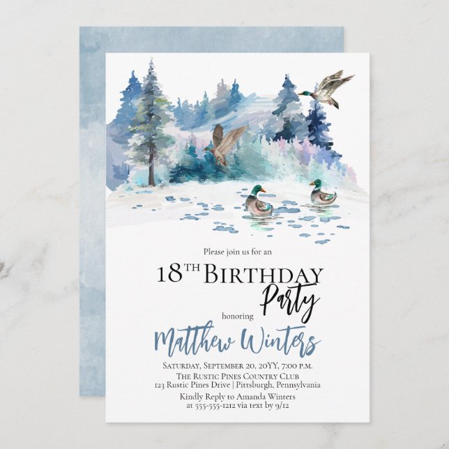 Invitation Canards Forêt forestière Nature 18e fête d'anniver (Devant / Derrière)