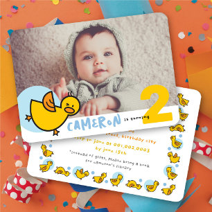 Invitation Canards Jaunes Mignons Photo Bleue Fête d'Annivers