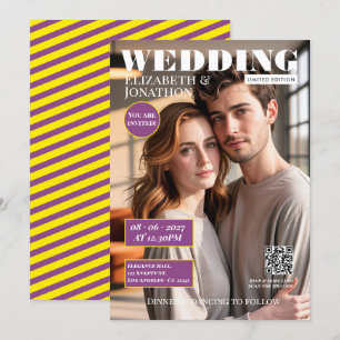 Invitation Canary Yellow & Plum Magazine Photo de mariage