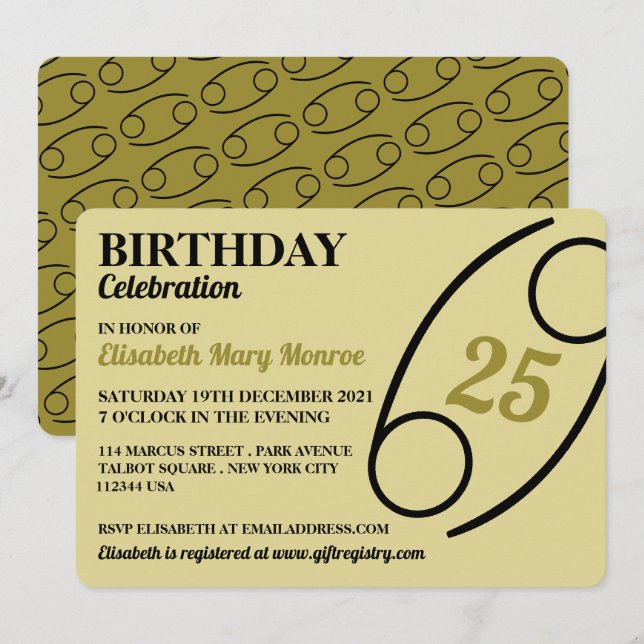 Invitation Cancer, Le Crabe, Signal Zodiaque, Anniversaire (Devant / Derrière)