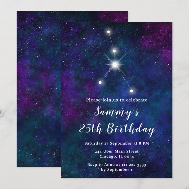 Invitation Cancer Zodiac Constellation fête d'anniversaire (Devant / Derrière)