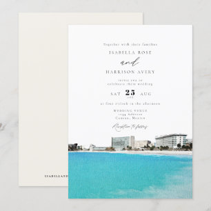 Invitation CANCUN Mexique Aquarelle Mariage Skyline
