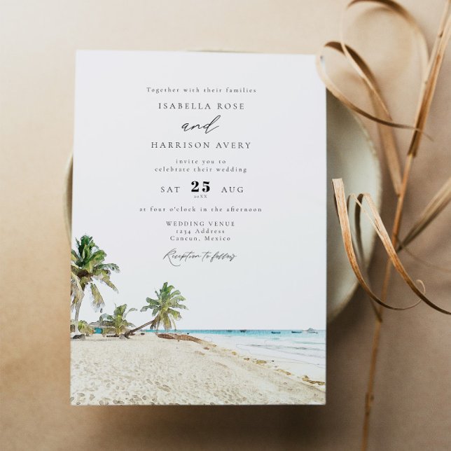 Invitation CANCUN Mexique Watercolor Beach Mariage (Créateur téléchargé)
