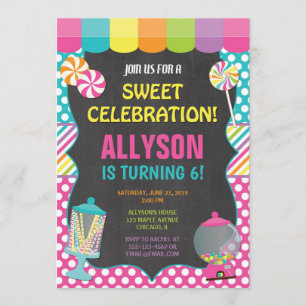 Invitation Candy candyland arc-en-ciel fête d'anniversaire fi