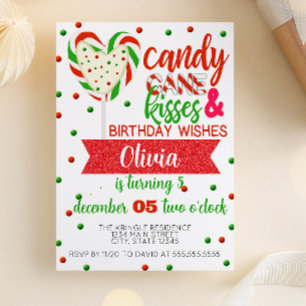 Invitation Candy Cane Kisses Vœux d'anniversaire Fête