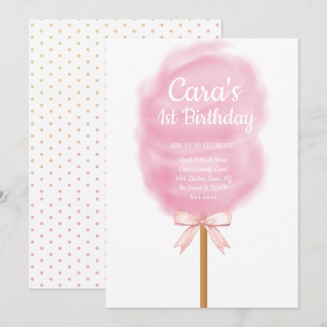 Invitation Candy land Cotton Candy Pink fête d'anniversaire (Devant / Derrière)